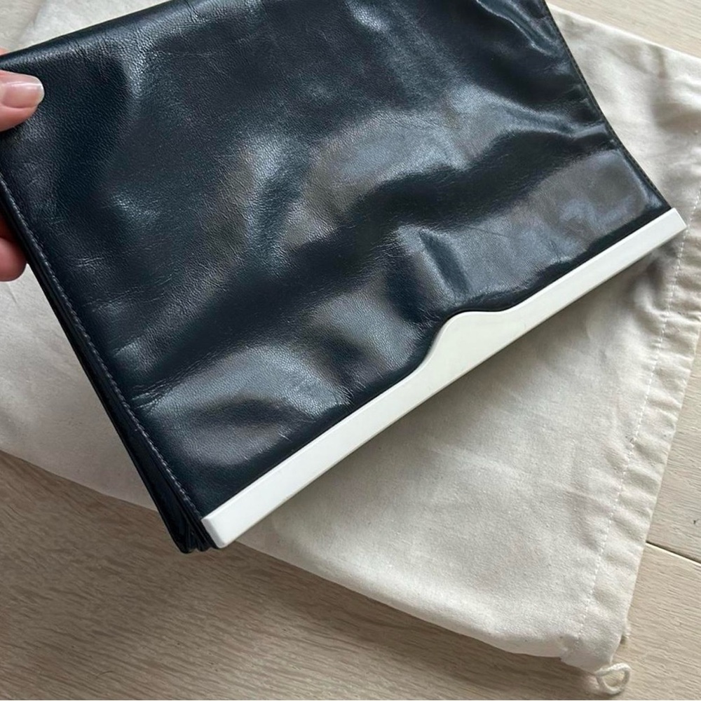 True leather blue and White Clutch
